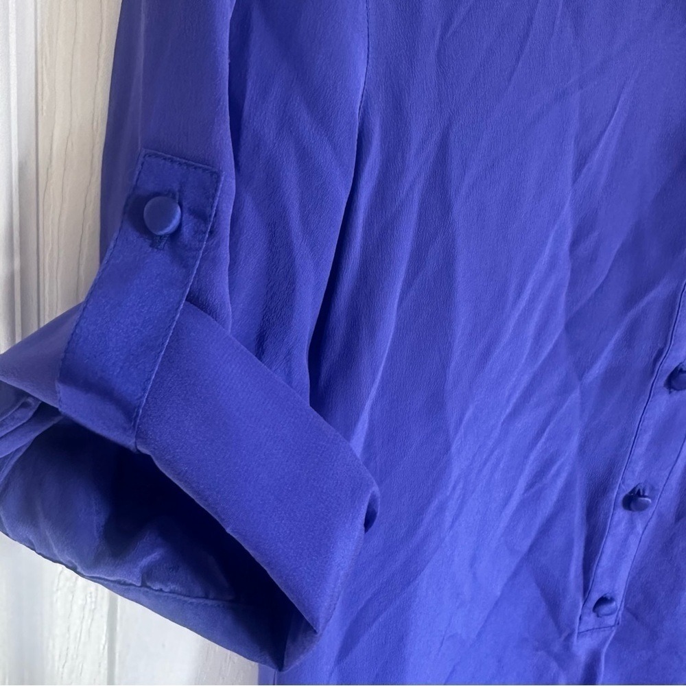 Jenny Han Royal Blue 100% Silk Roll Tab Sleeve Tunic Blouse Small Natural Fiber - Picture 4 of 10